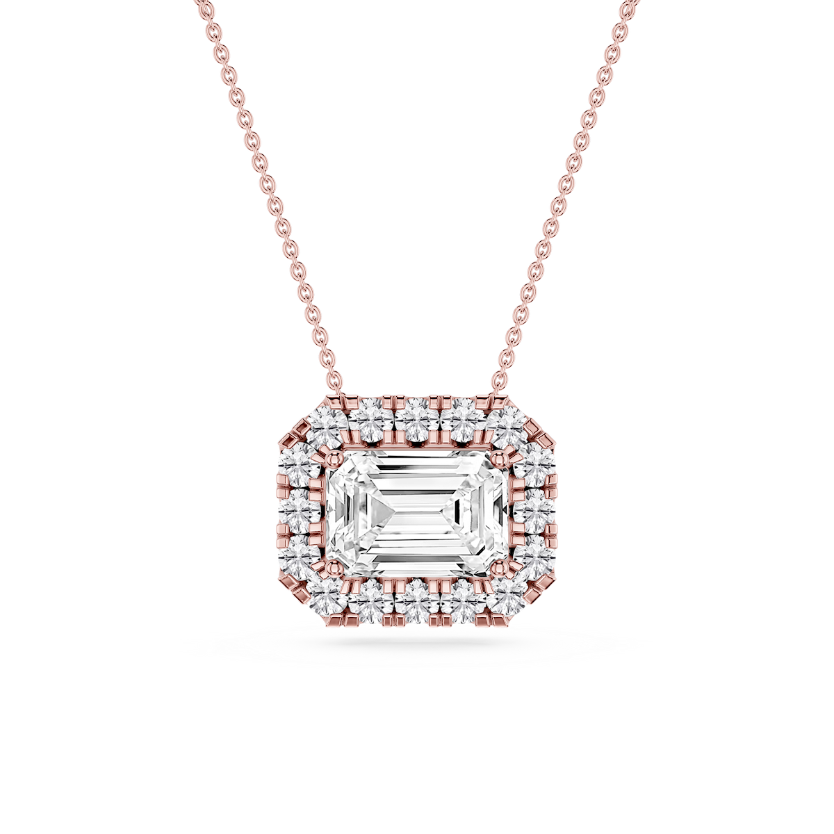 Emerald Lab Grown Diamond East West Halo Slide Pendant - 16 to 18 Inches
