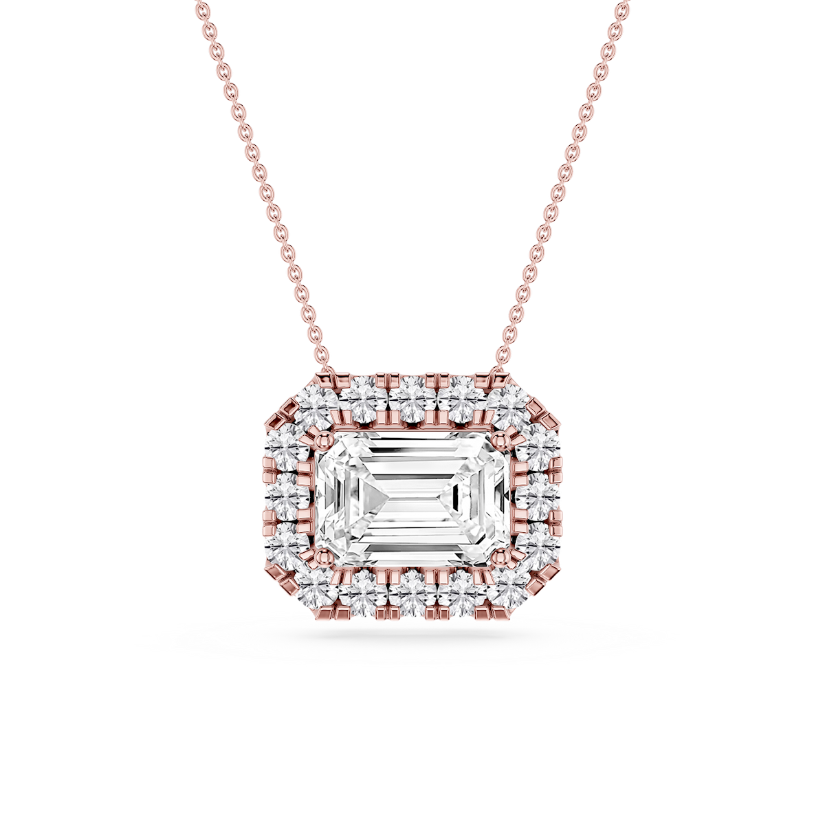 Emerald Lab Grown Diamond East West Halo Slide Pendant - 16 to 18 Inches