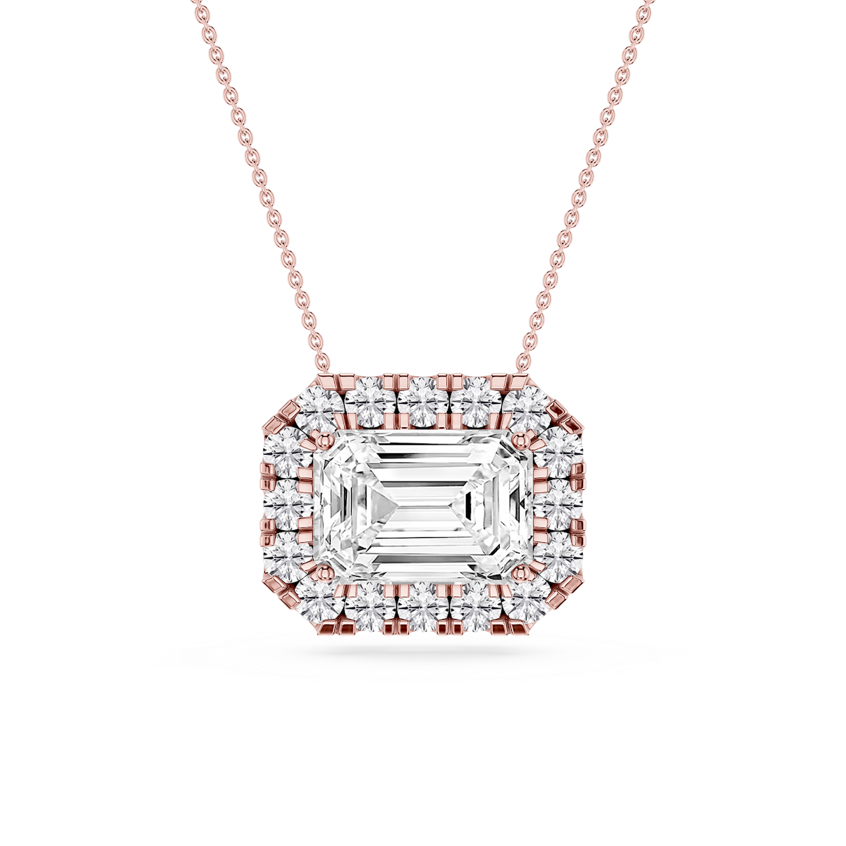 Emerald Lab Grown Diamond East West Halo Slide Pendant - 16 to 18 Inches