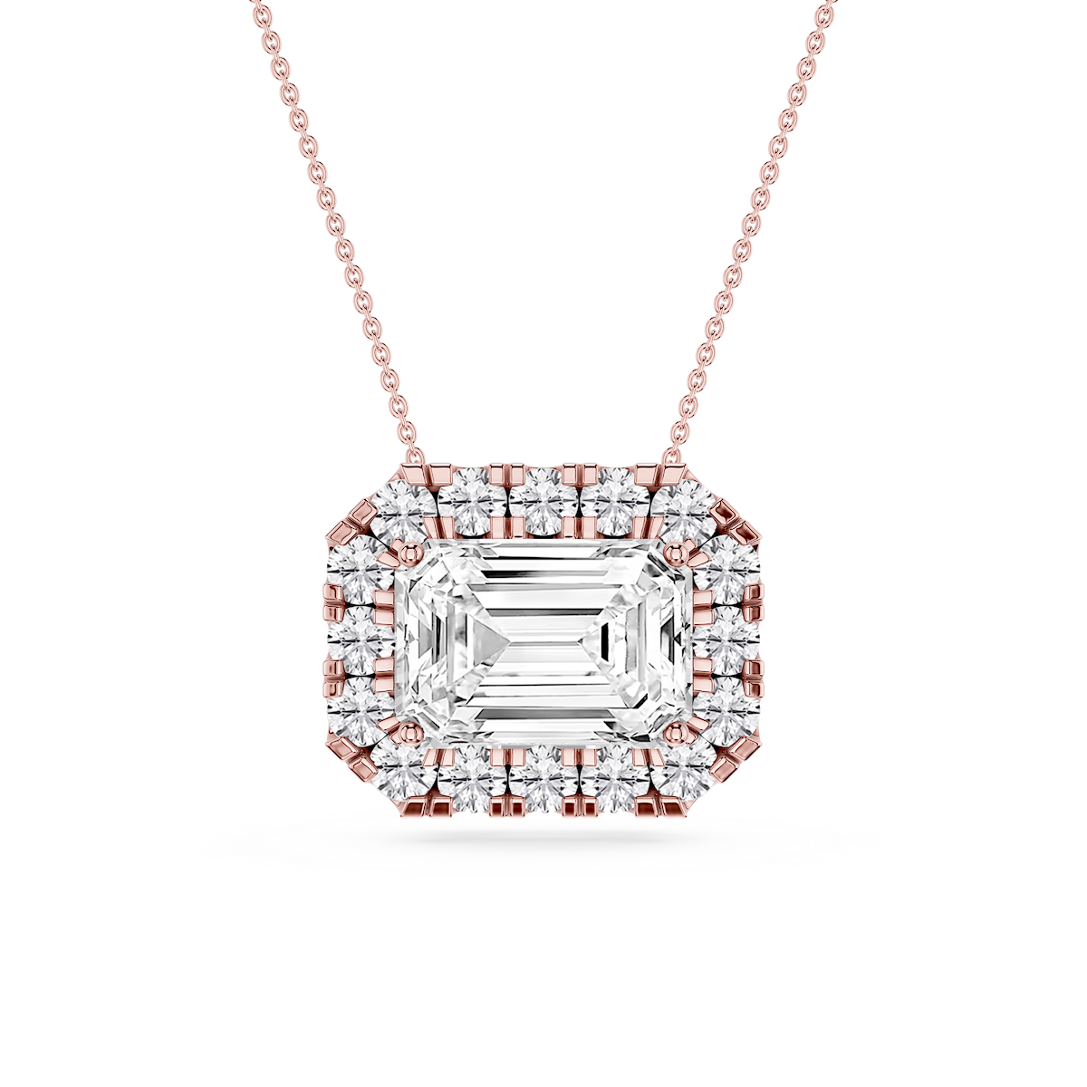 Emerald Lab Grown Diamond East West Halo Slide Pendant - 16 to 18 Inches