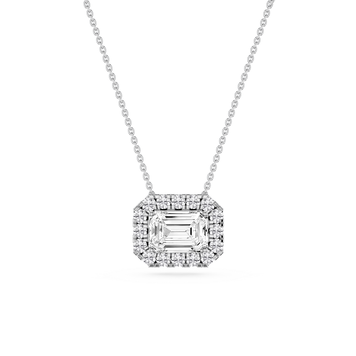 Emerald Lab Grown Diamond East West Halo Slide Pendant - 16 to 18 Inches