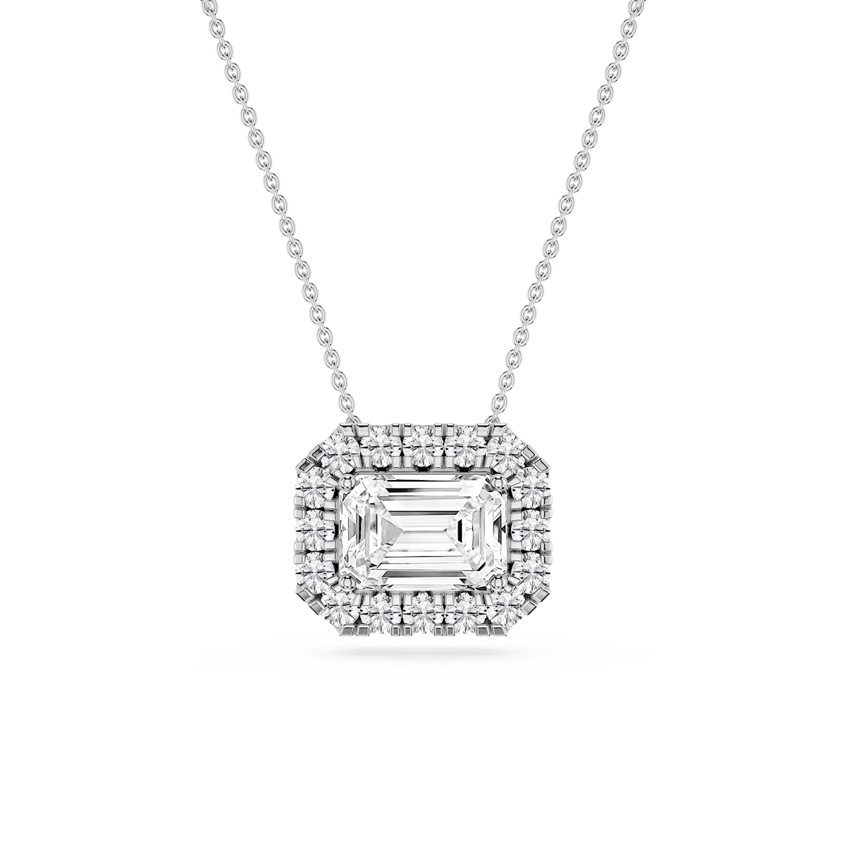 Emerald Lab Grown Diamond East West Halo Slide Pendant - 16 to 18 Inches