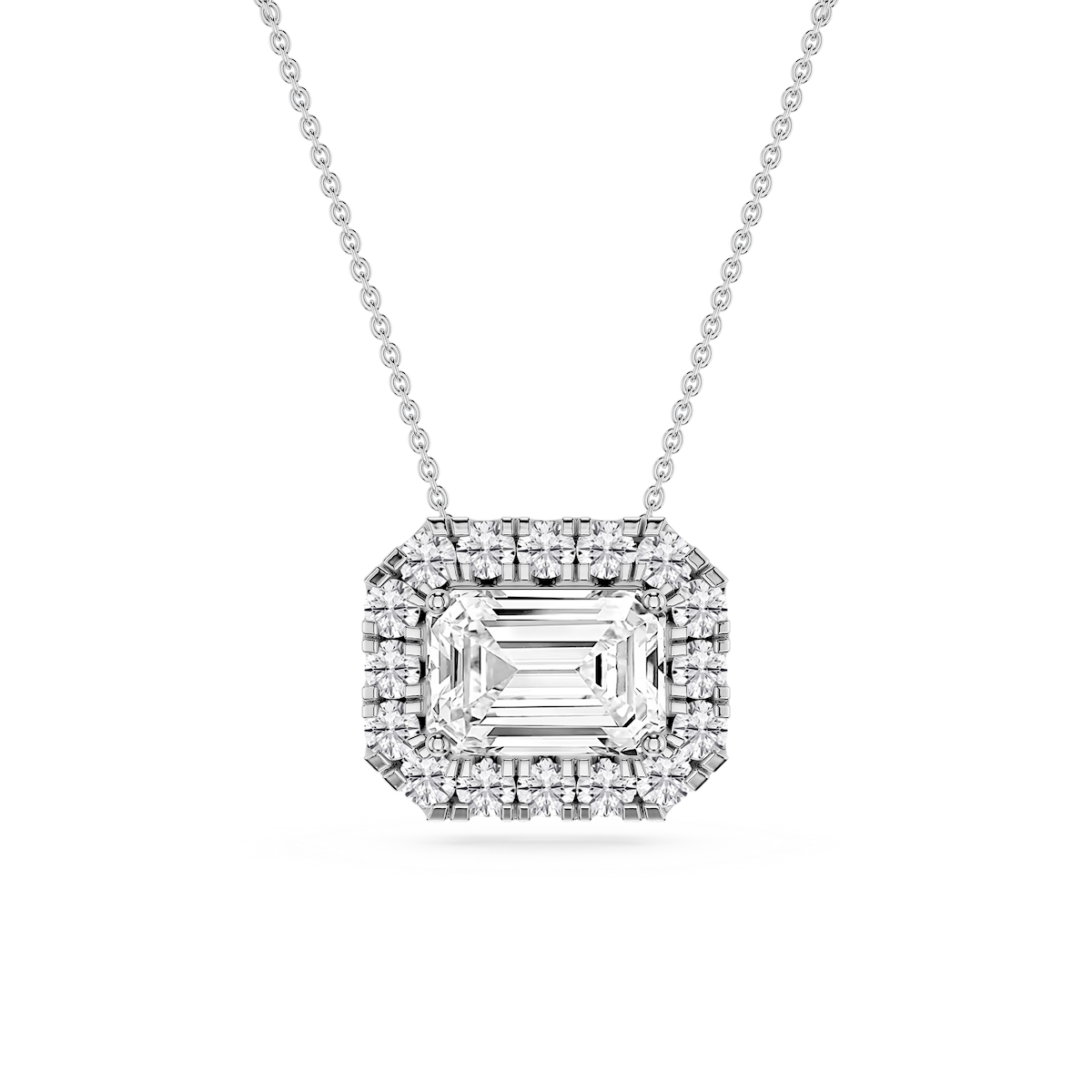 Emerald Lab Grown Diamond East West Halo Slide Pendant - 16 to 18 Inches