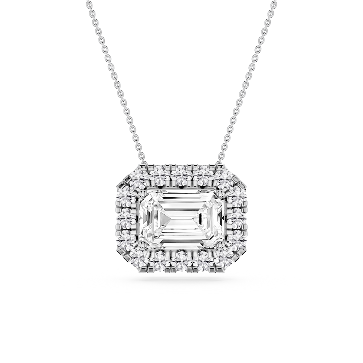 Emerald Lab Grown Diamond East West Halo Slide Pendant - 16 to 18 Inches