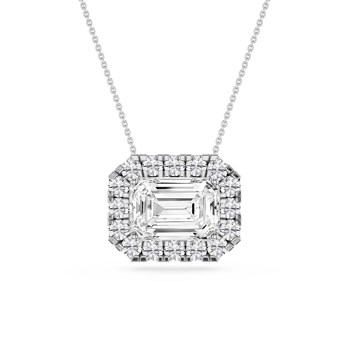 Emerald Lab Grown Diamond East West Halo Slide Pendant - 16 to 18 Inches