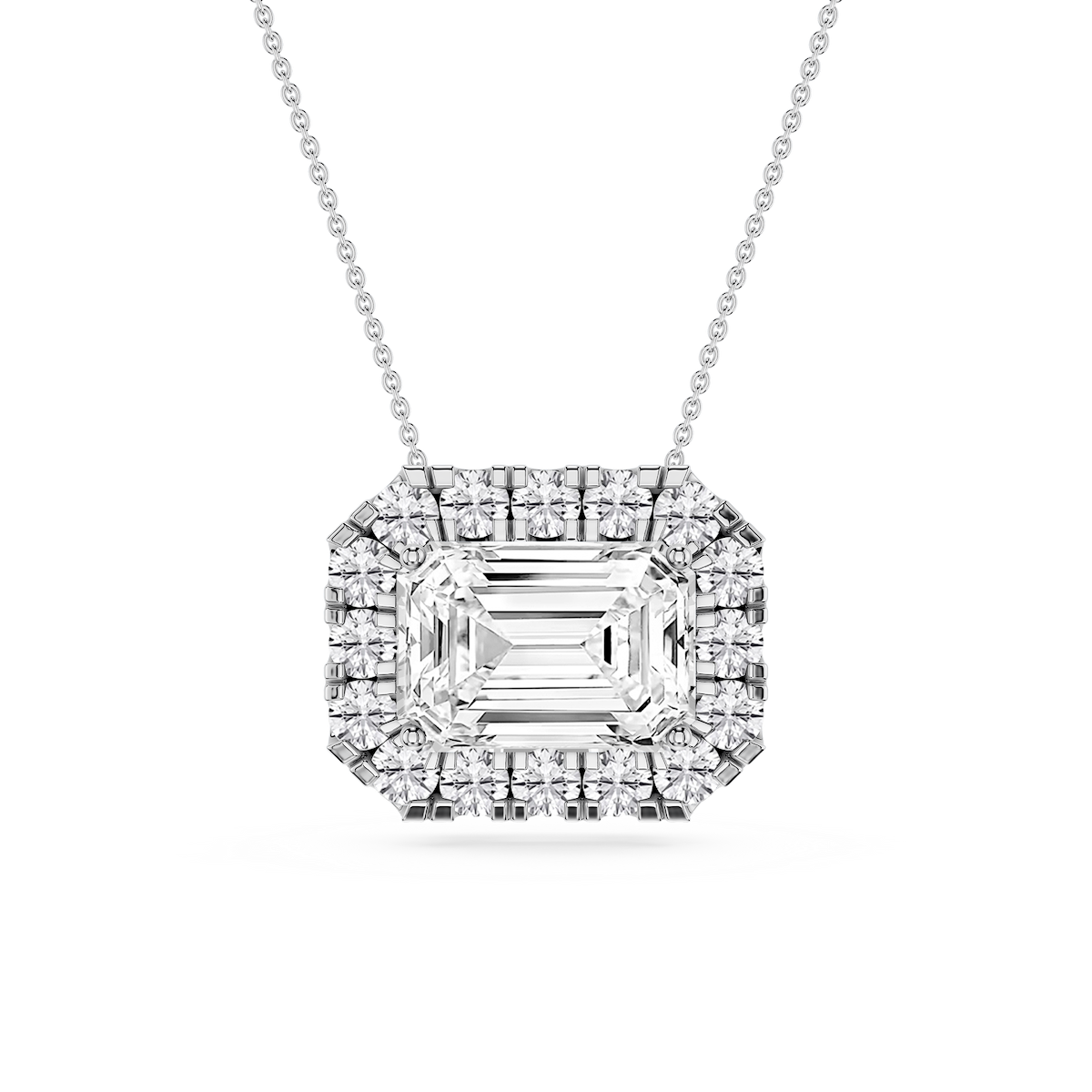 Emerald Lab Grown Diamond East West Halo Slide Pendant - 16 to 18 Inches