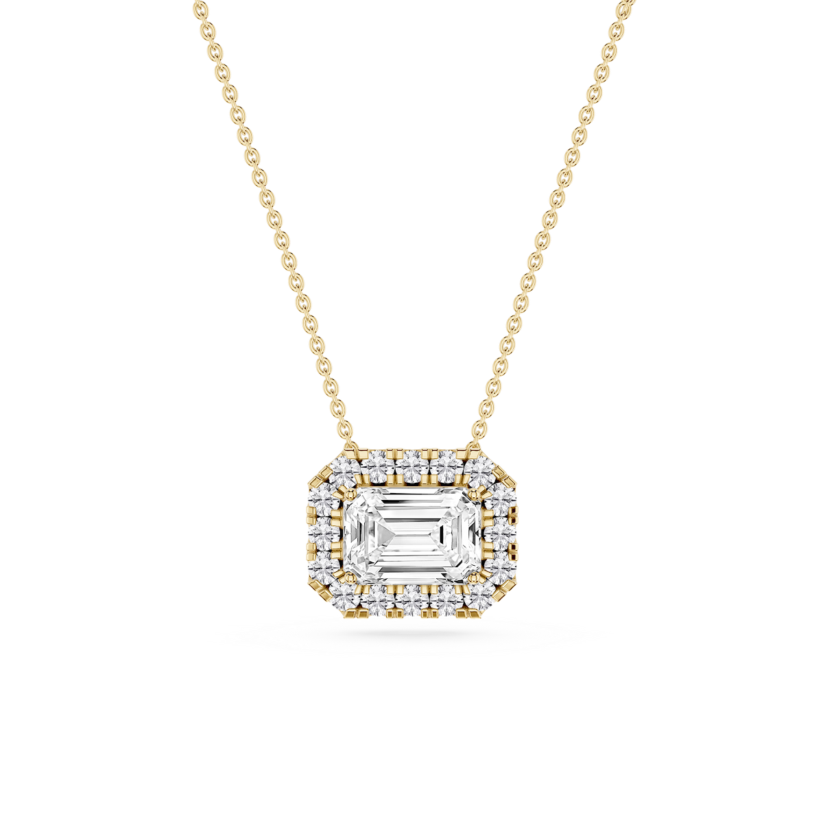 Emerald Lab Grown Diamond East West Halo Slide Pendant - 16 to 18 Inches