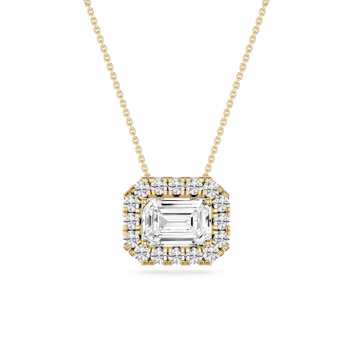 Emerald Lab Grown Diamond East West Halo Slide Pendant - 16 to 18 Inches