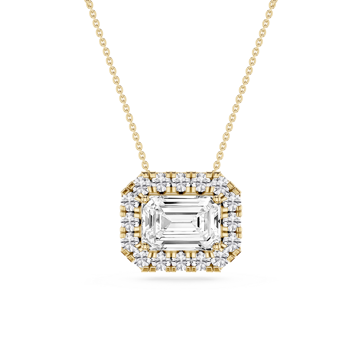 Emerald Lab Grown Diamond East West Halo Slide Pendant - 16 to 18 Inches