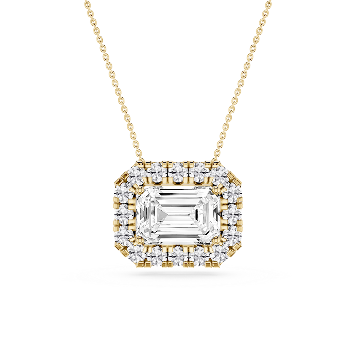 Emerald Lab Grown Diamond East West Halo Slide Pendant - 16 to 18 Inches