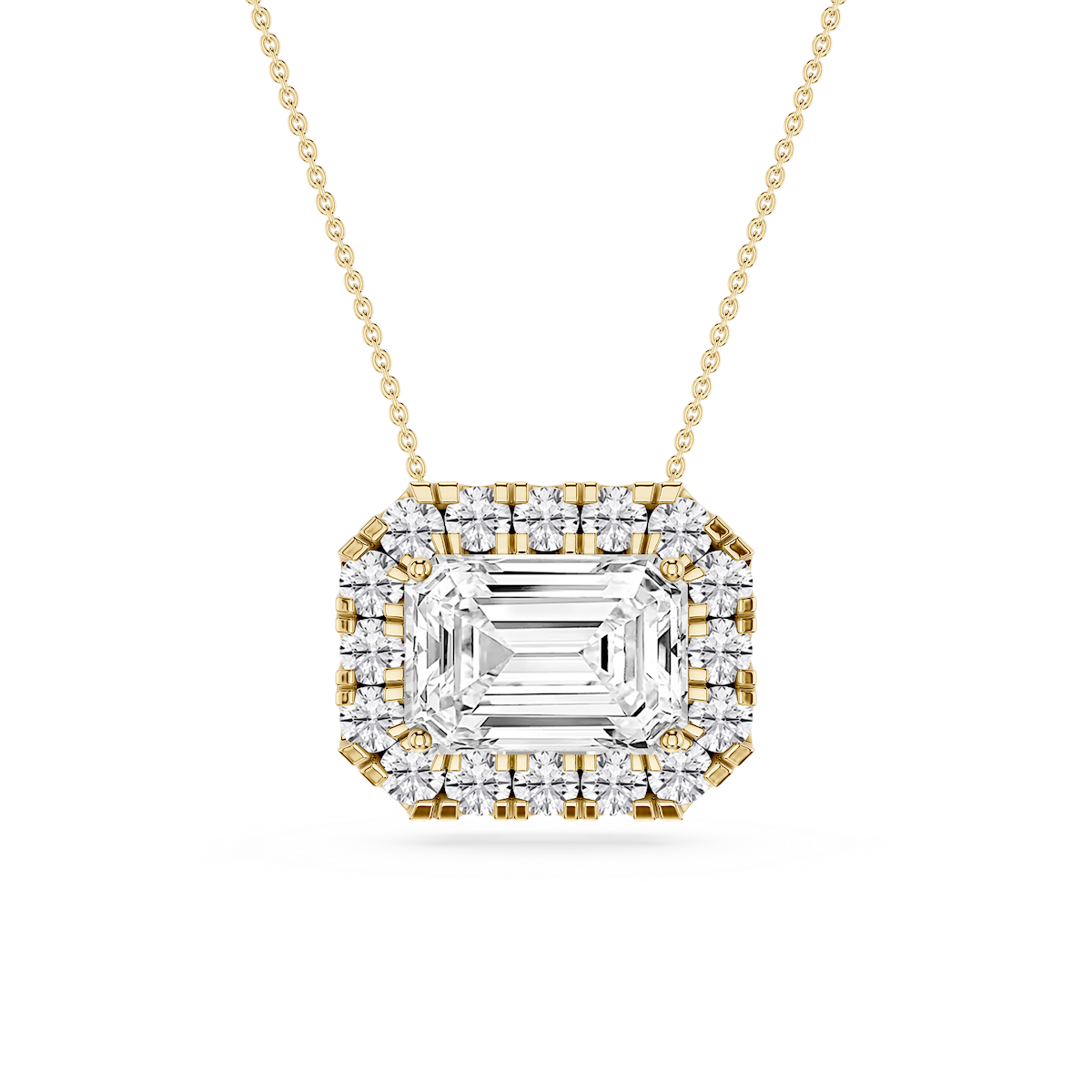 Emerald Lab Grown Diamond East West Halo Slide Pendant - 16 to 18 Inches