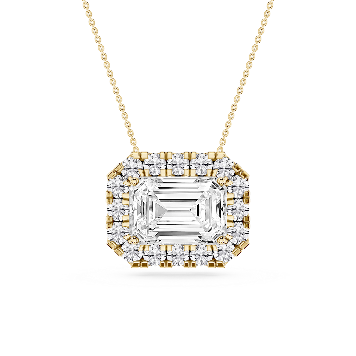 Emerald Lab Grown Diamond East West Halo Slide Pendant - 16 to 18 Inches