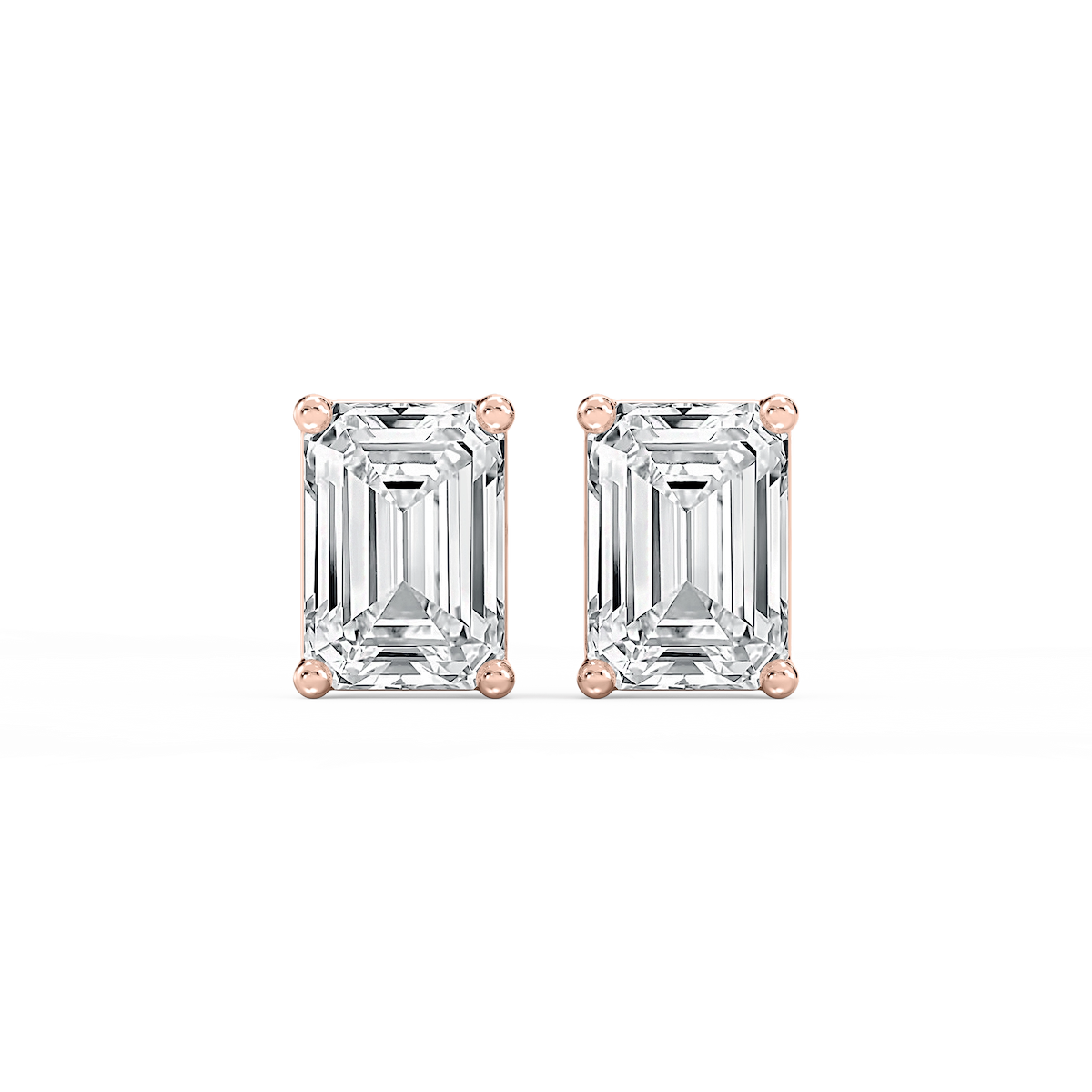 Emerald Lab Grown Diamond Classic Four Prong Basket Threaded Stud Earrings
