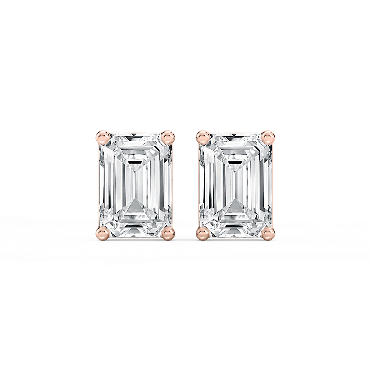 Emerald Lab Grown Diamond Classic Four Prong Basket Threaded Stud Earrings