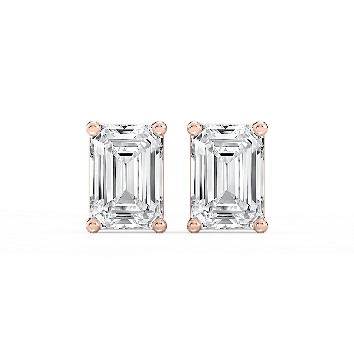 Emerald Lab Grown Diamond Classic Four Prong Basket Threaded Stud Earrings