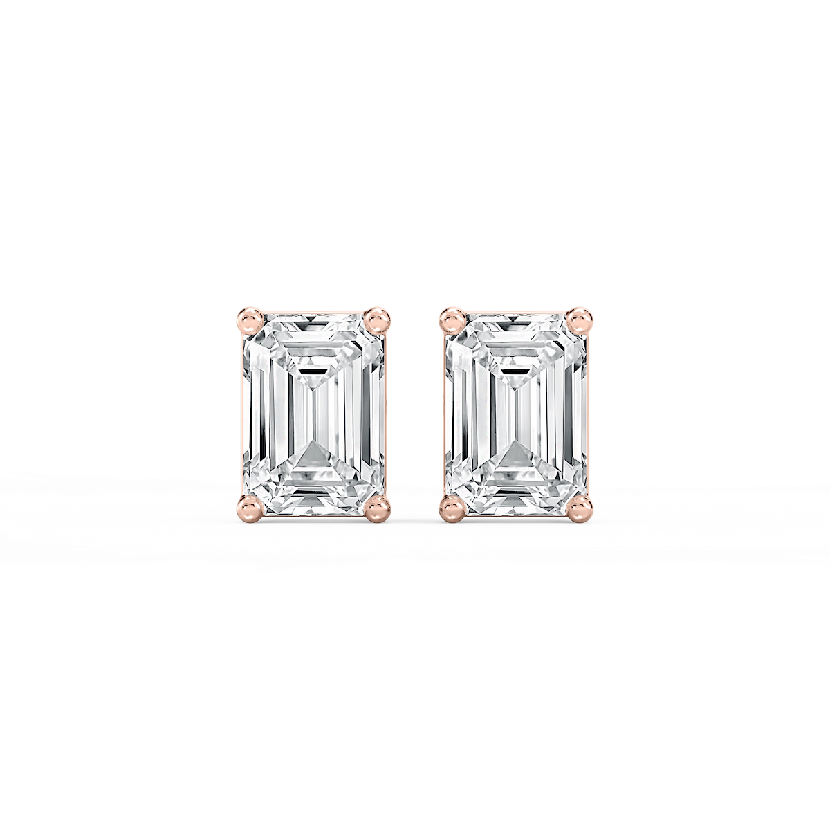 Emerald Lab Grown Diamond Classic Four Prong Basket Threaded Stud Earrings