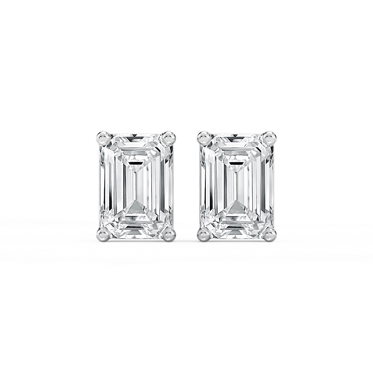 Emerald Lab Grown Diamond Classic Four Prong Basket Threaded Stud Earrings