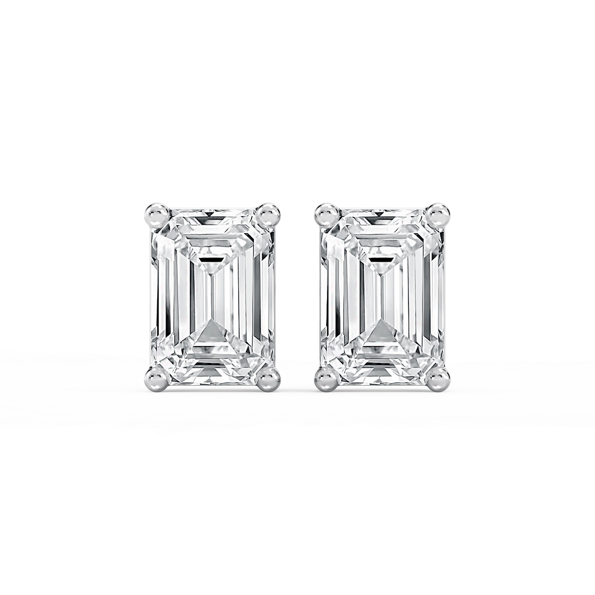 Emerald Lab Grown Diamond Classic Four Prong Basket Threaded Stud Earrings
