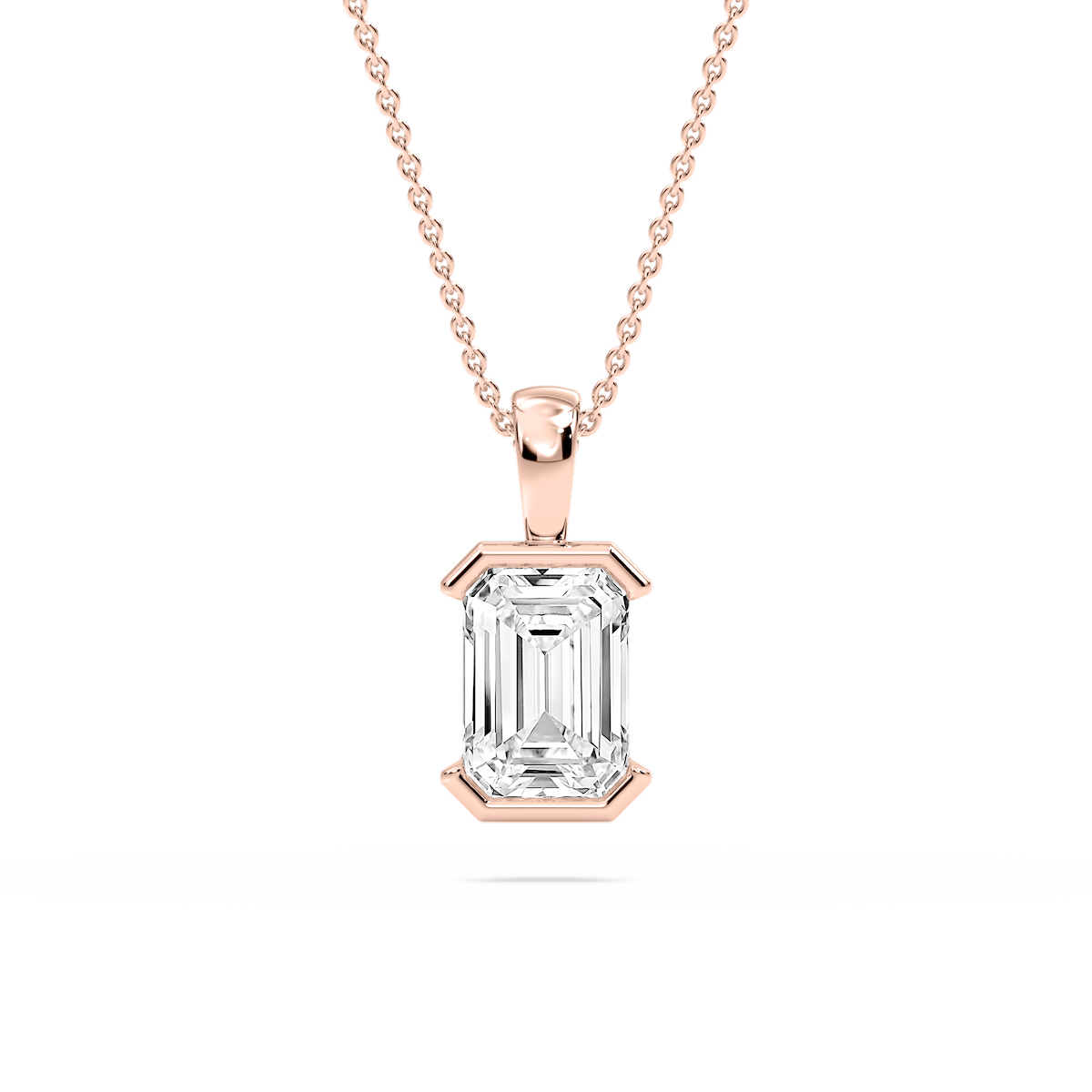 Emerald Lab Grown Diamond Half Bezel Solitaire Pendant