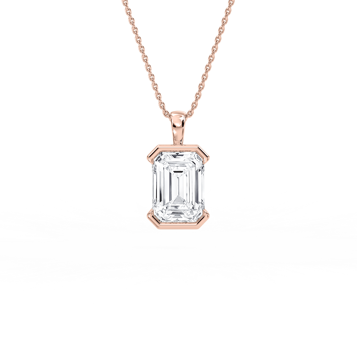 Emerald Lab Grown Diamond Half Bezel Solitaire Pendant