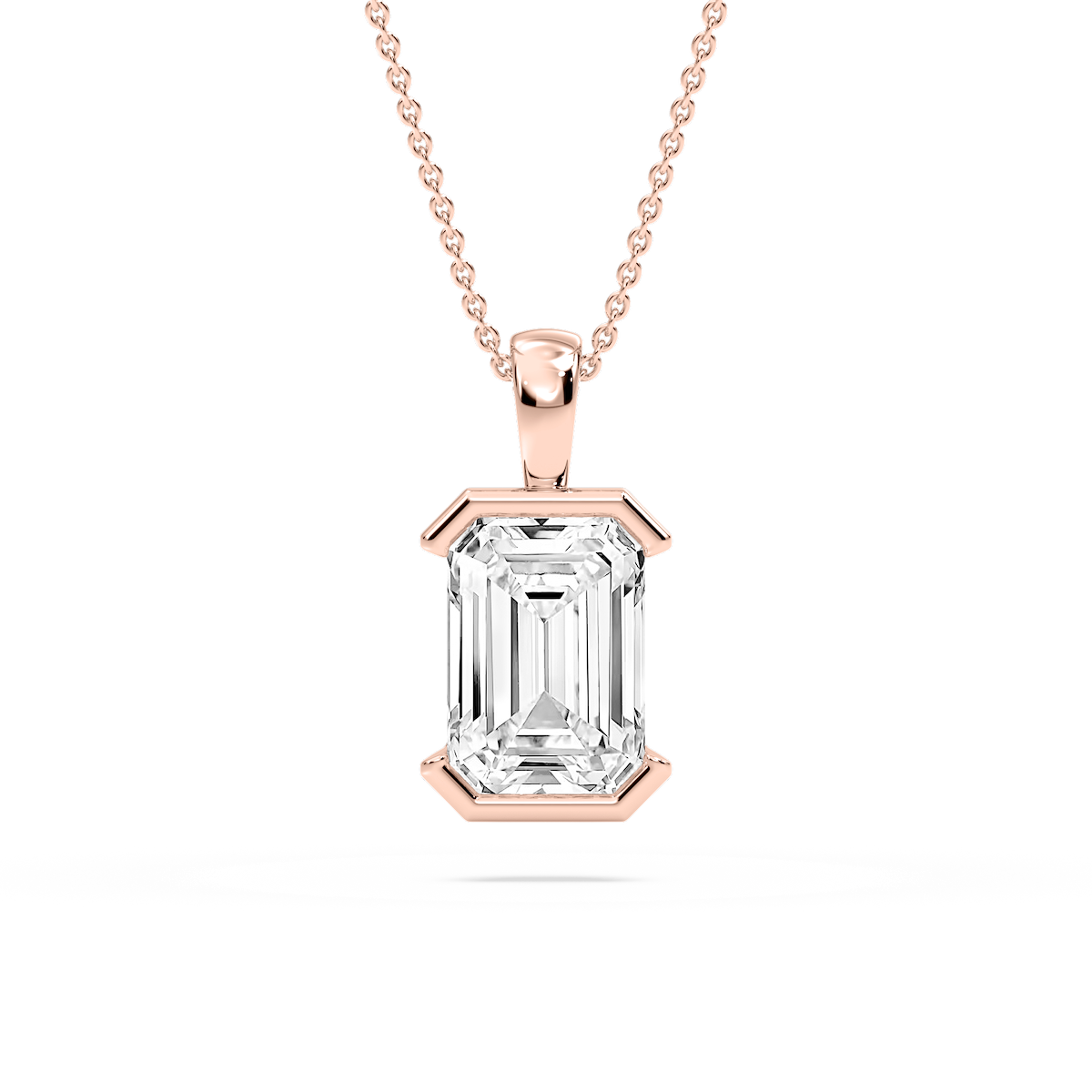 Emerald Lab Grown Diamond Half Bezel Solitaire Pendant