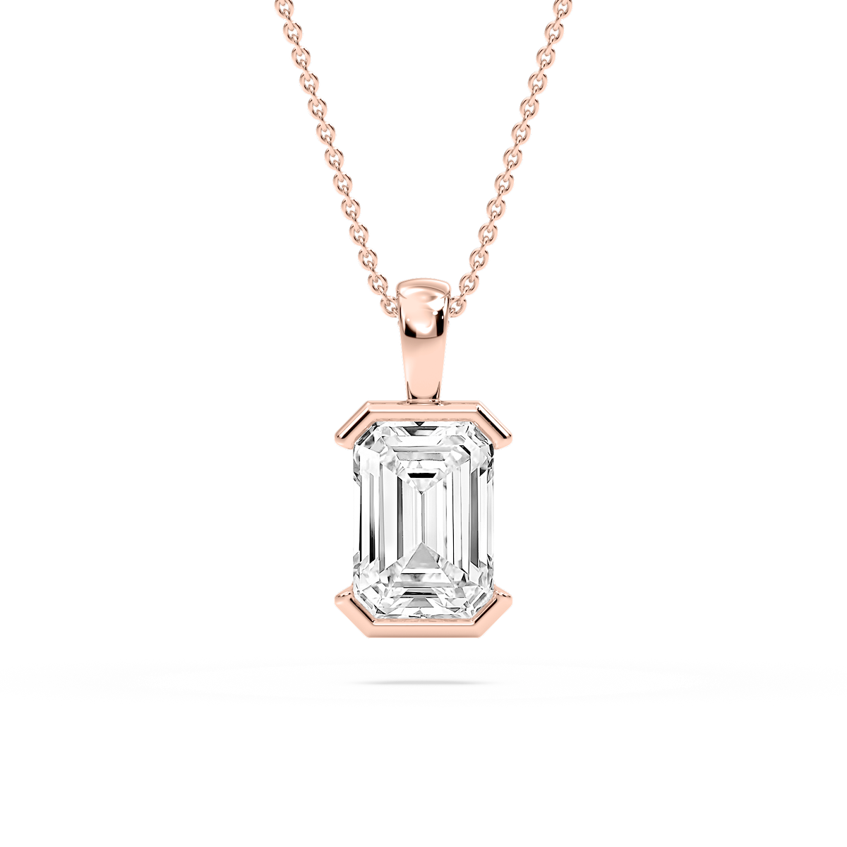 Emerald Lab Grown Diamond Half Bezel Solitaire Pendant