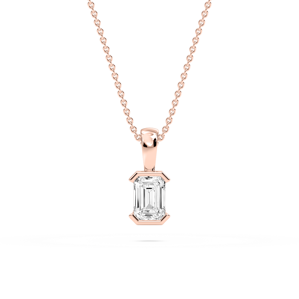 Emerald Lab Grown Diamond Half Bezel Solitaire Pendant