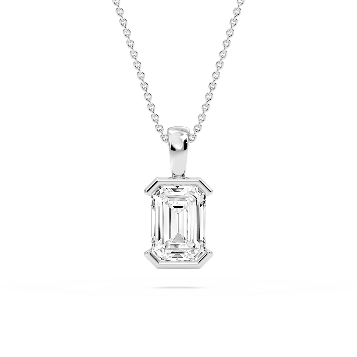 Emerald Lab Grown Diamond Half Bezel Solitaire Pendant