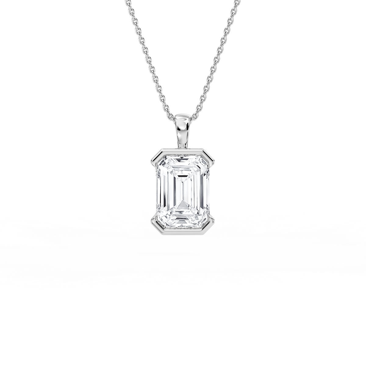 Emerald Lab Grown Diamond Half Bezel Solitaire Pendant