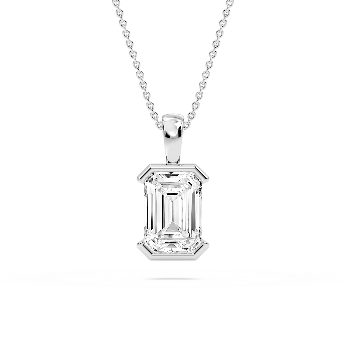 Emerald Lab Grown Diamond Half Bezel Solitaire Pendant
