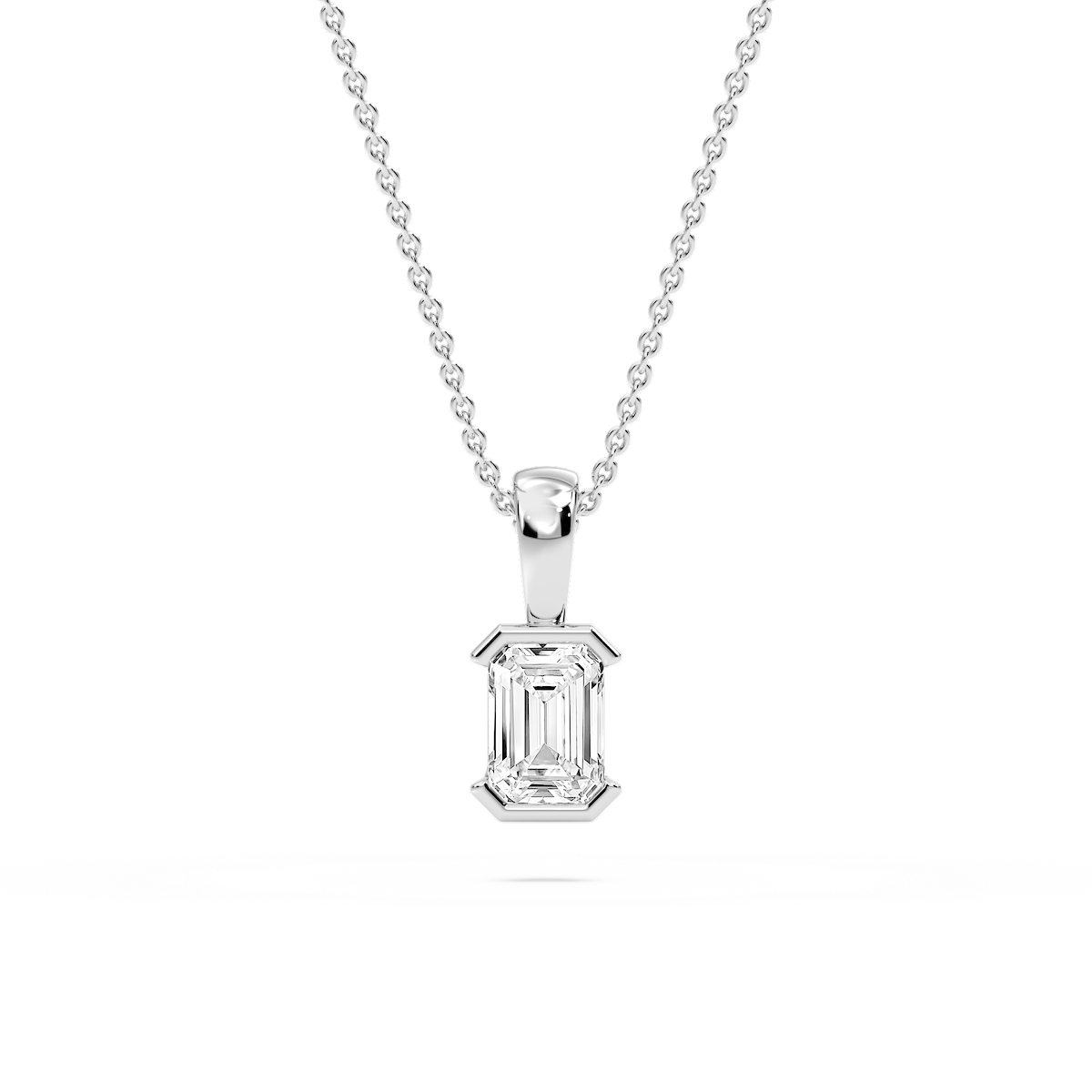 Emerald Lab Grown Diamond Half Bezel Solitaire Pendant