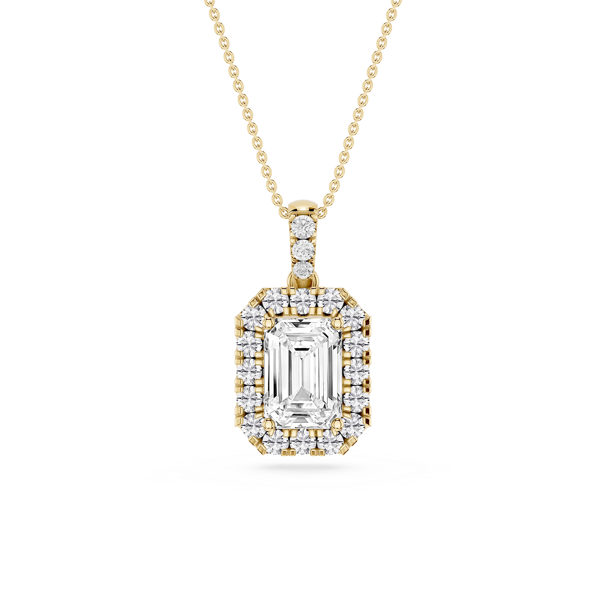 Emerald Lab Grown Diamond Halo Diamond Bail Solitaire Pendant - 16 to 18 Inches