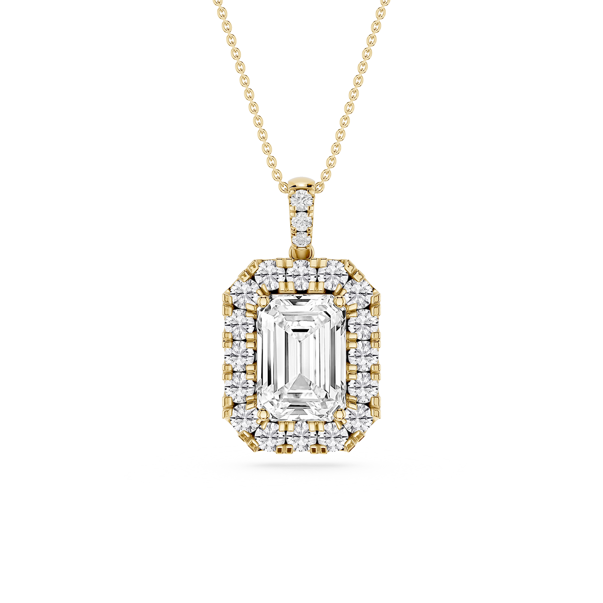 Emerald Lab Grown Diamond Halo Diamond Bail Solitaire Pendant - 16 to 18 Inches