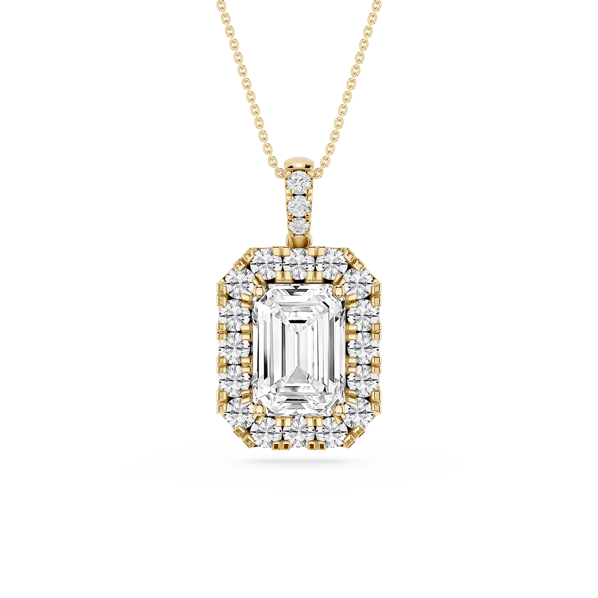 Emerald Lab Grown Diamond Halo Diamond Bail Solitaire Pendant - 16 to 18 Inches