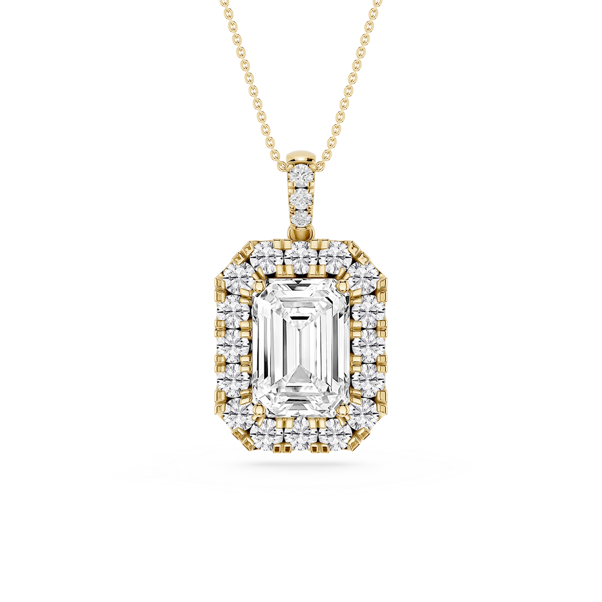 Emerald Lab Grown Diamond Halo Diamond Bail Solitaire Pendant - 16 to 18 Inches
