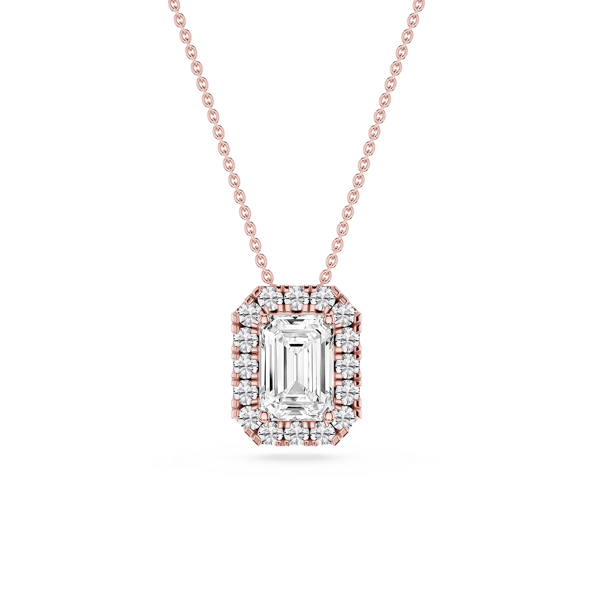 Emerald Lab Grown Diamond Halo Slide Pendant - 16 to 18 Inches