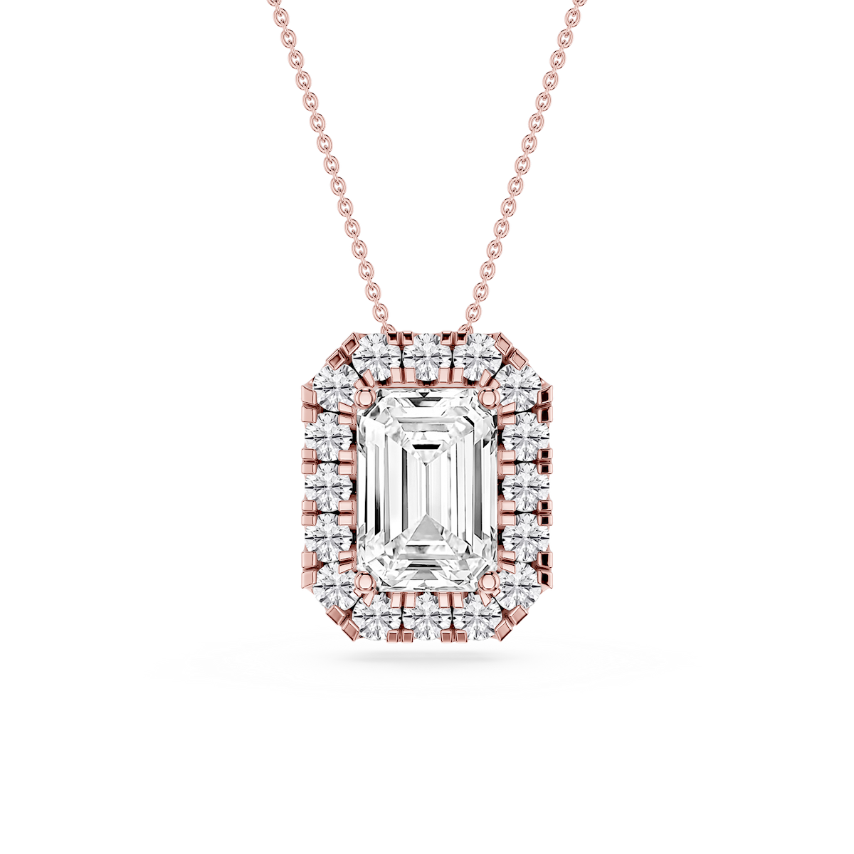 Emerald Lab Grown Diamond Halo Slide Pendant - 16 to 18 Inches