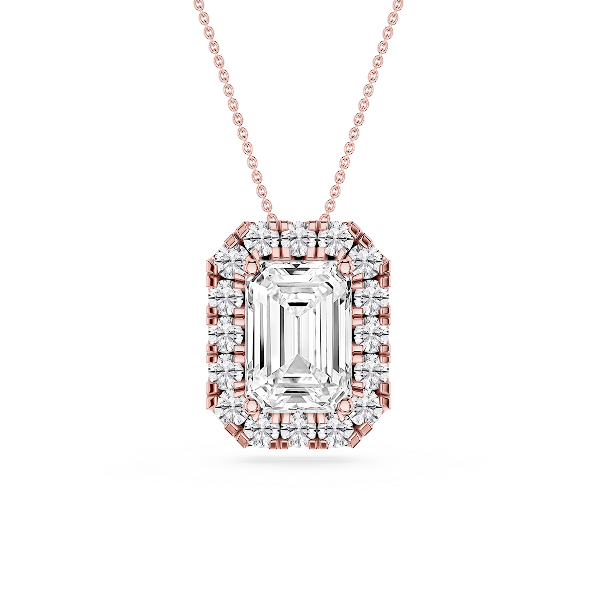 Emerald Lab Grown Diamond Halo Slide Pendant - 16 to 18 Inches