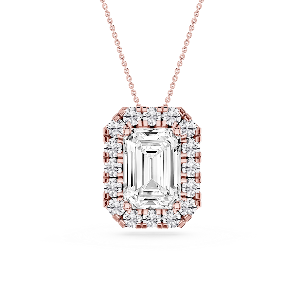 Emerald Lab Grown Diamond Halo Slide Pendant - 16 to 18 Inches