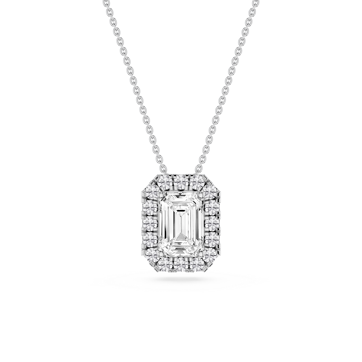 Emerald Lab Grown Diamond Halo Slide Pendant - 16 to 18 Inches