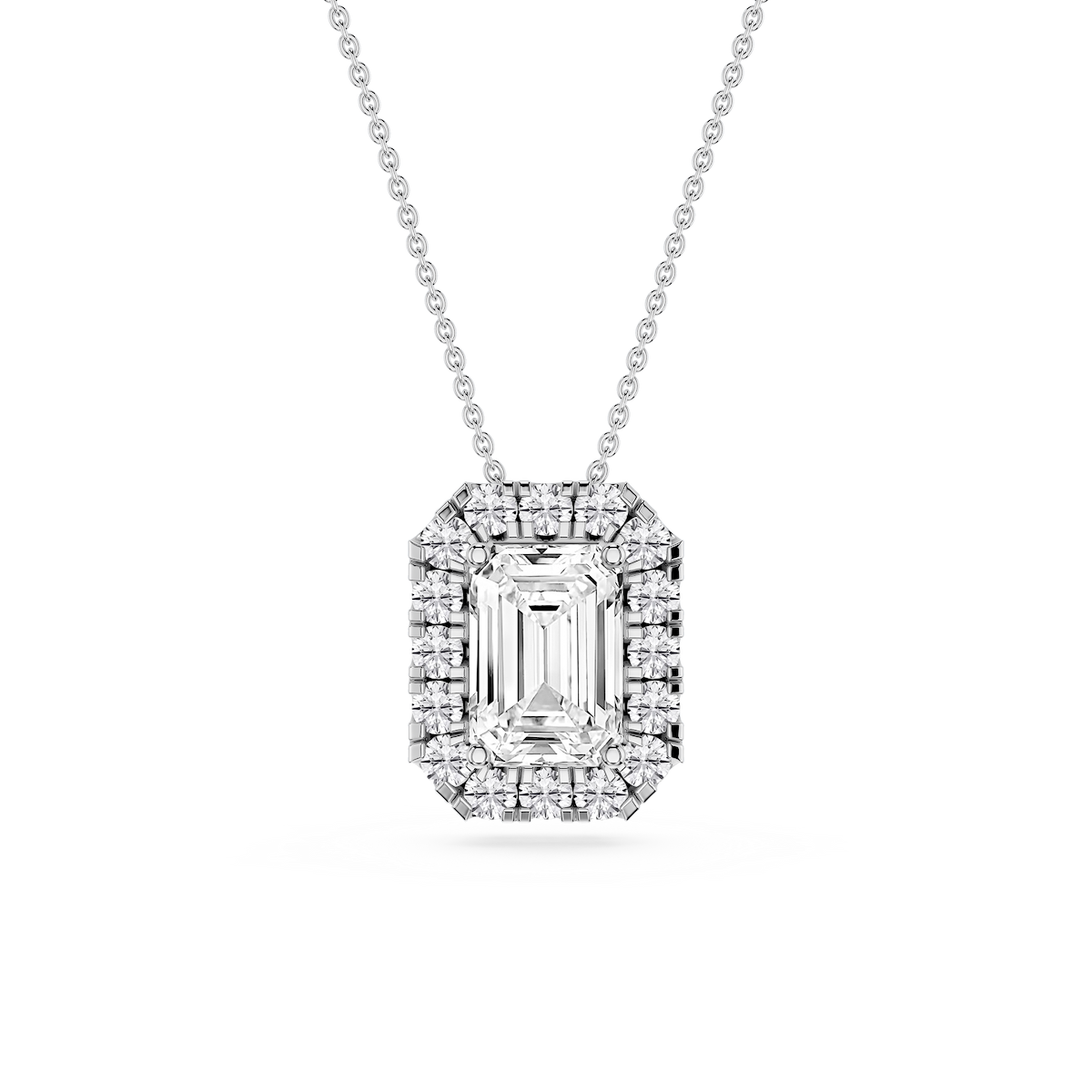 Emerald Lab Grown Diamond Halo Slide Pendant - 16 to 18 Inches