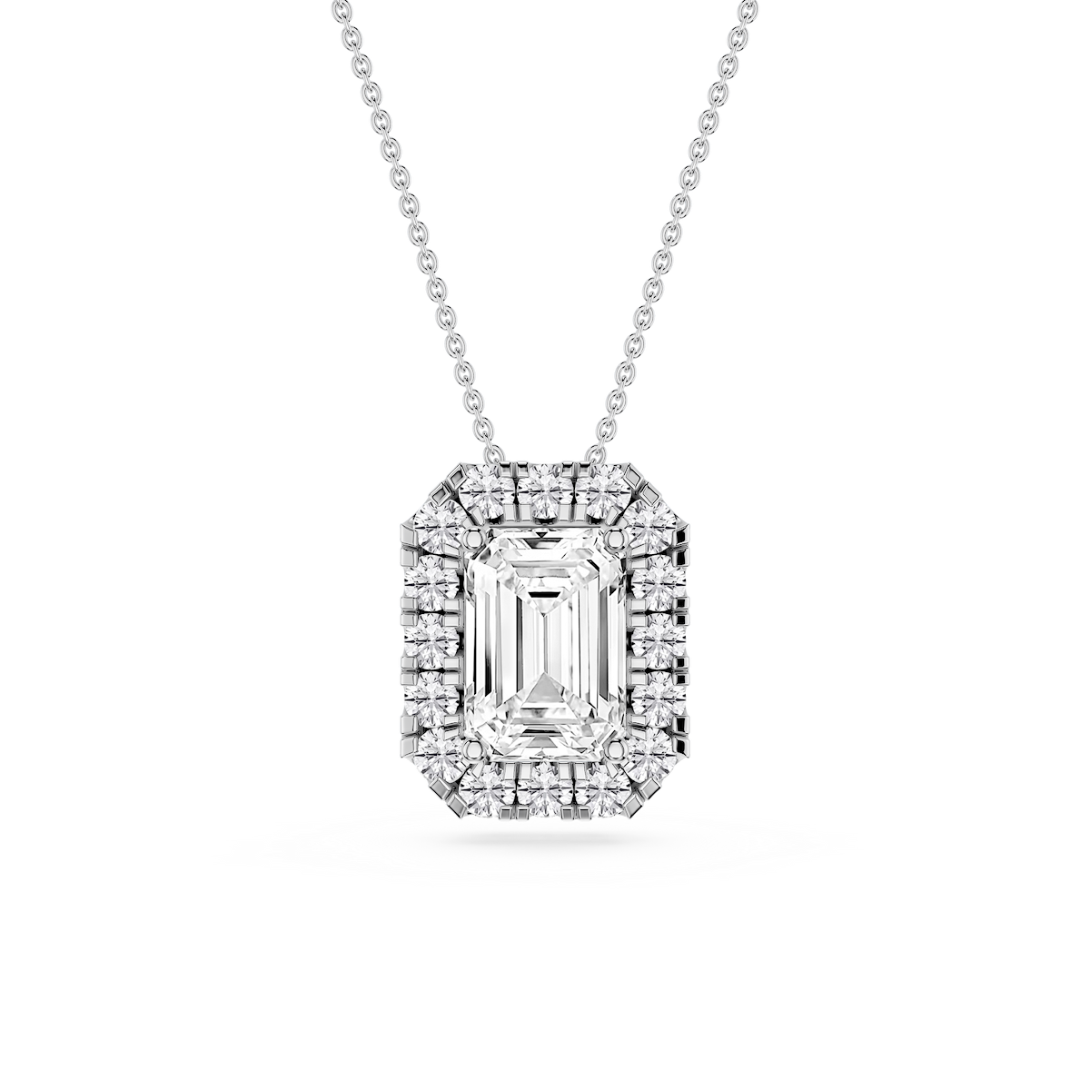 Emerald Lab Grown Diamond Halo Slide Pendant - 16 to 18 Inches