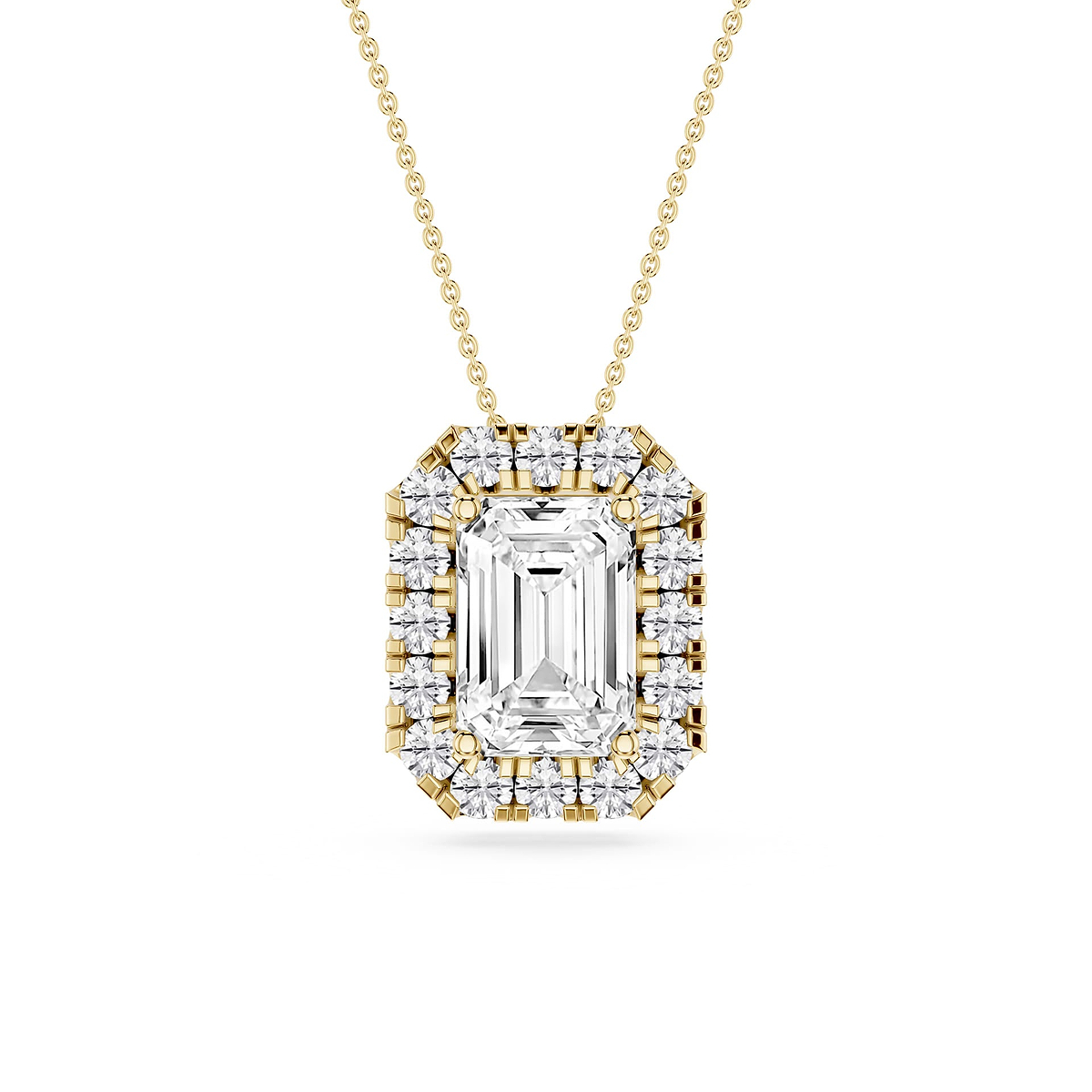 Emerald Lab Grown Diamond Halo Slide Pendant - 16 to 18 Inches