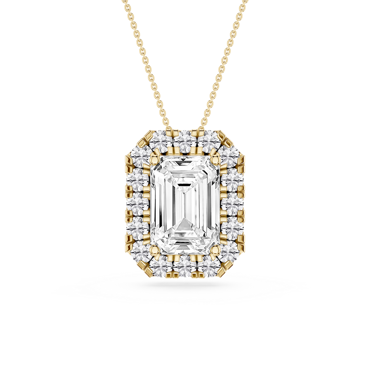 Emerald Lab Grown Diamond Halo Slide Pendant - 16 to 18 Inches