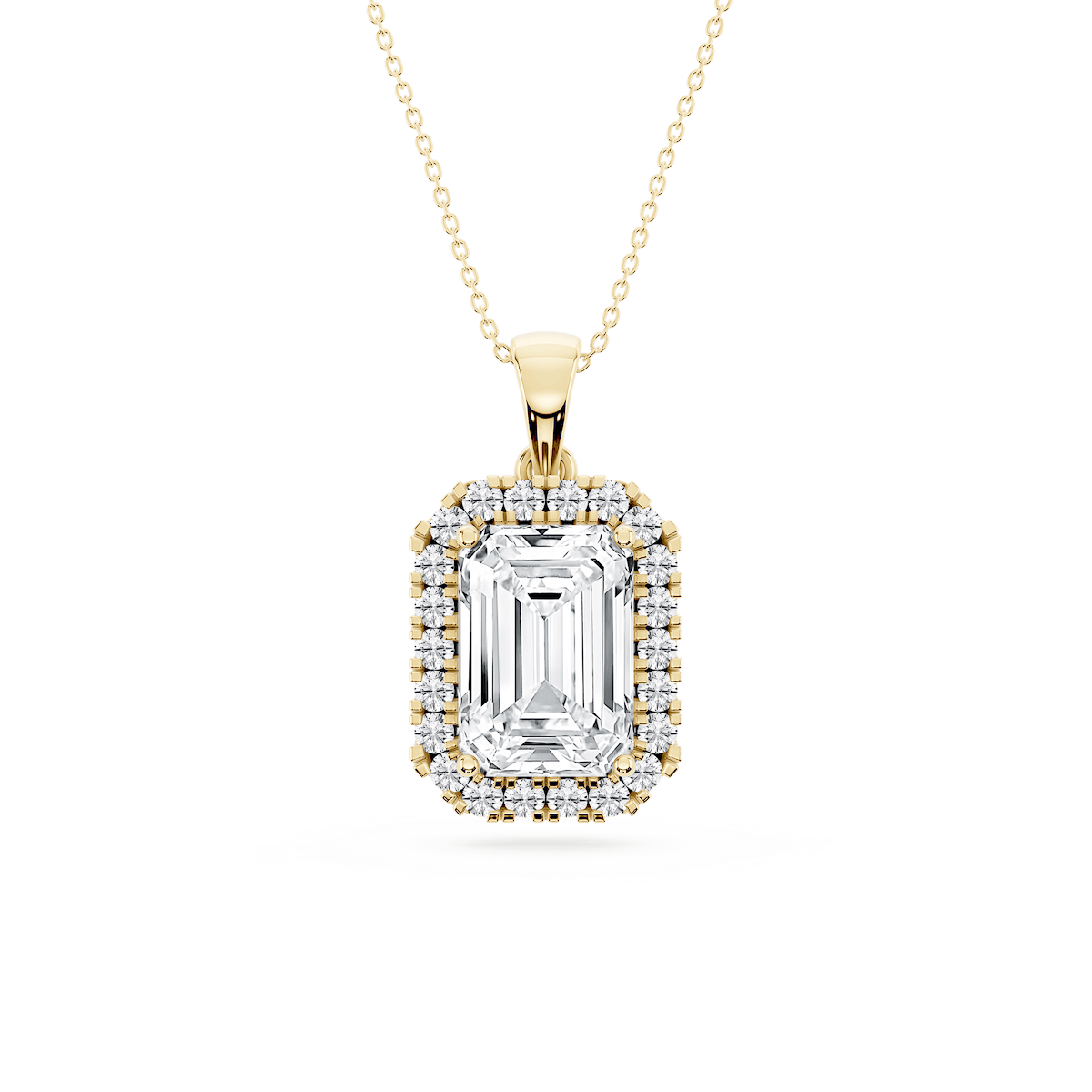 Emerald Lab Grown Diamond Halo Single Bail Pendant - 16 to 18 inches