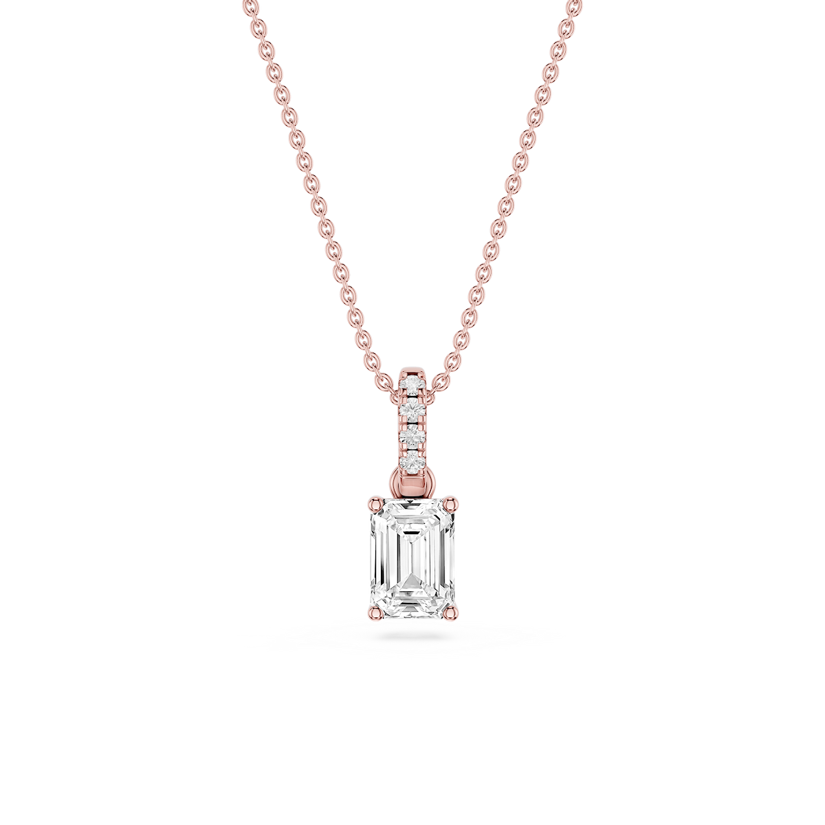 Emerald Lab Grown Diamond Hidden Halo Pendant - 16 to 18 Inches