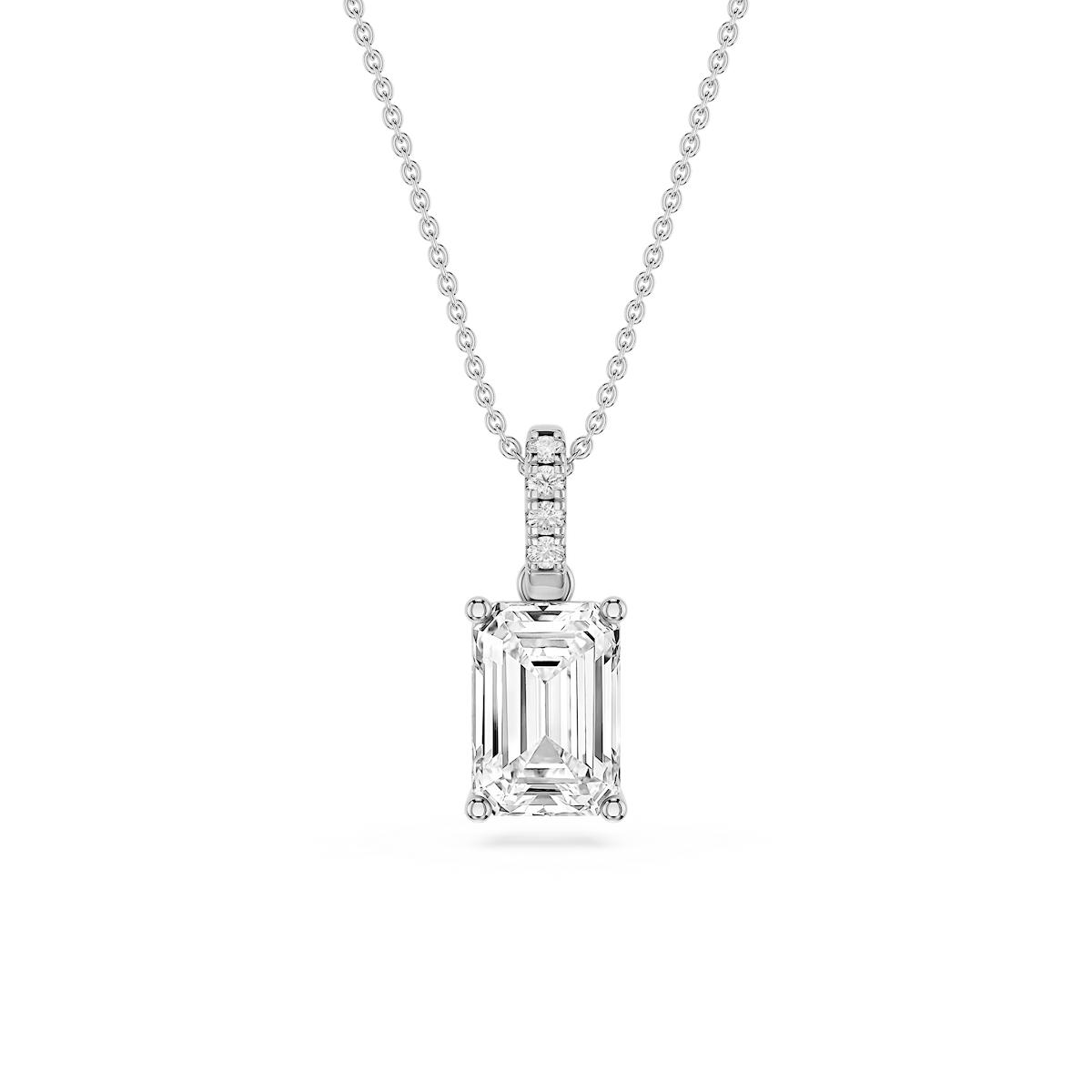 Emerald Lab Grown Diamond Hidden Halo Pendant - 16 to 18 Inches