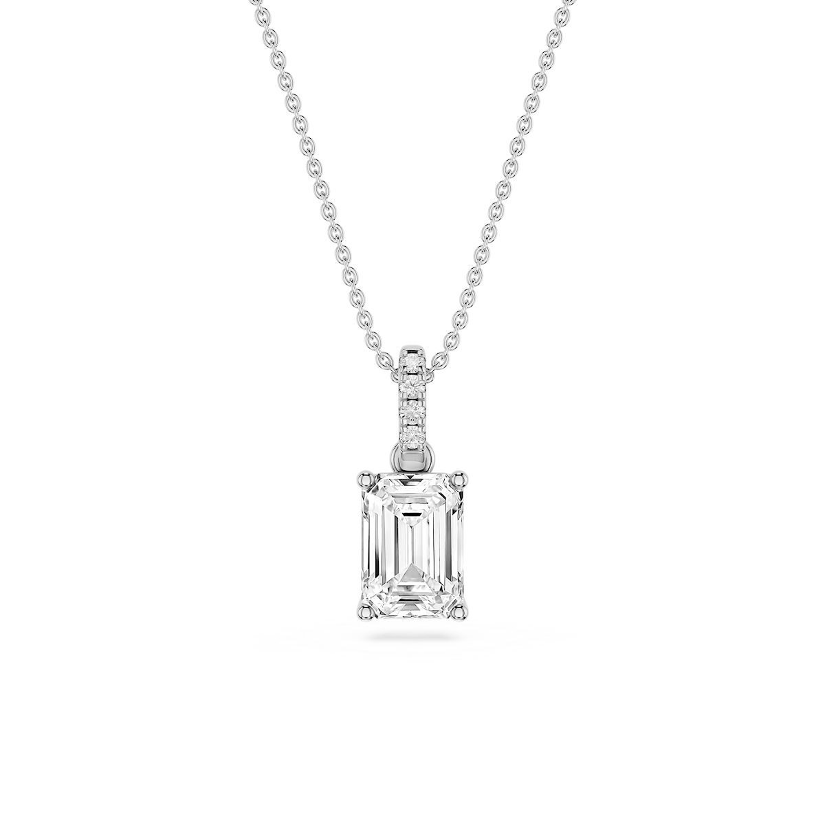 Emerald Lab Grown Diamond Hidden Halo Pendant - 16 to 18 Inches