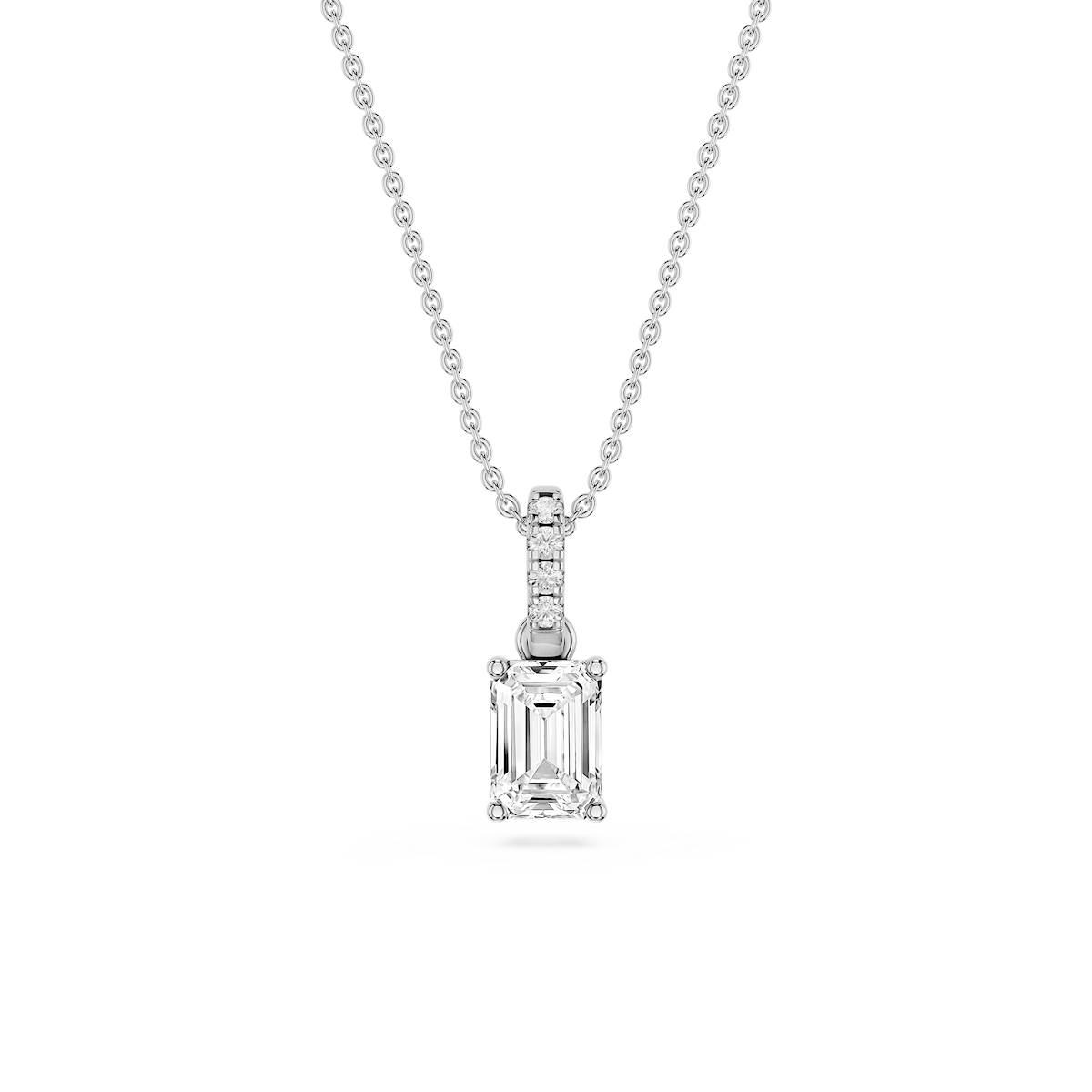 Emerald Lab Grown Diamond Hidden Halo Pendant - 16 to 18 Inches