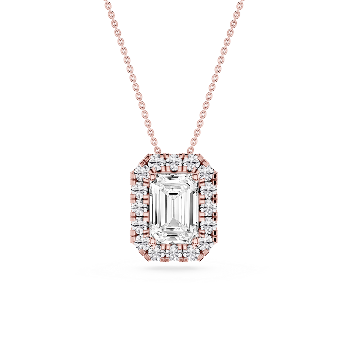 Emerald Lab Grown Diamond Halo Slide Pendant - 16 to 18 Inches